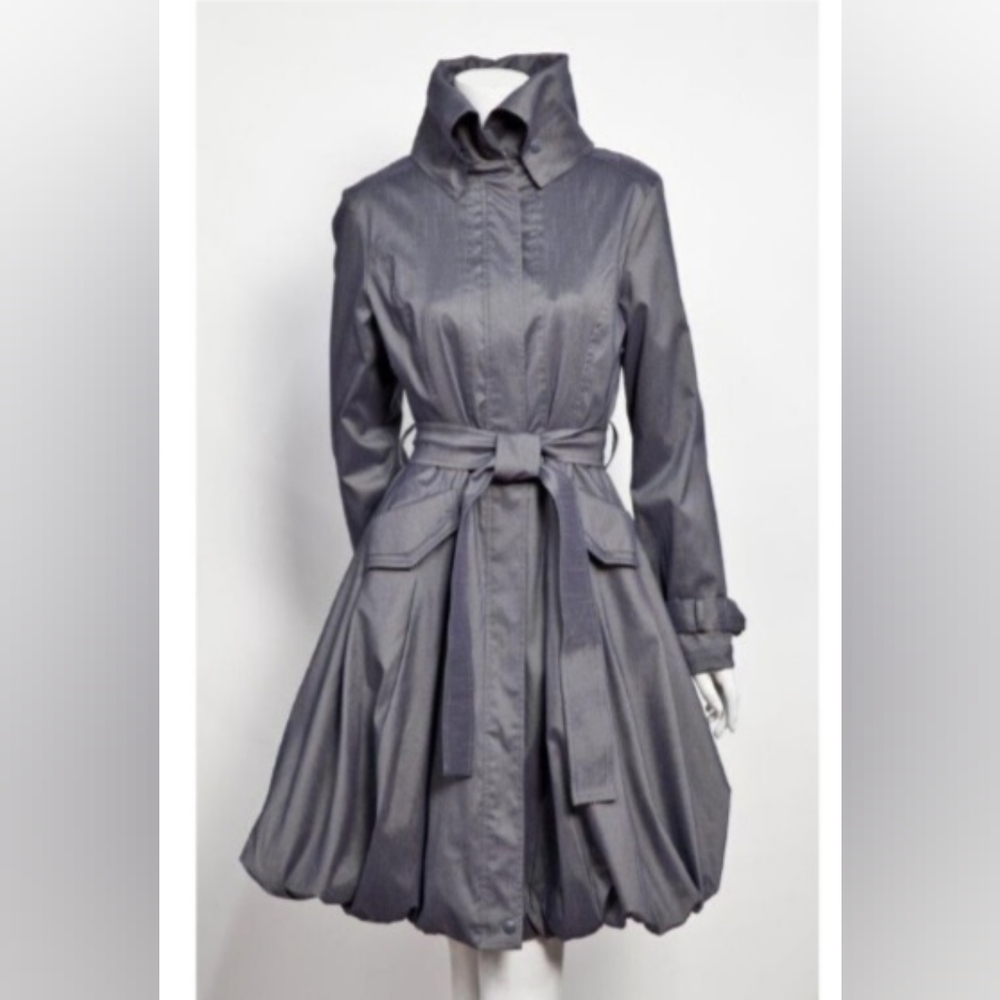 SAMUEL DONG METALLIC GRAY DESIGNER TRENCH COAT SZ M